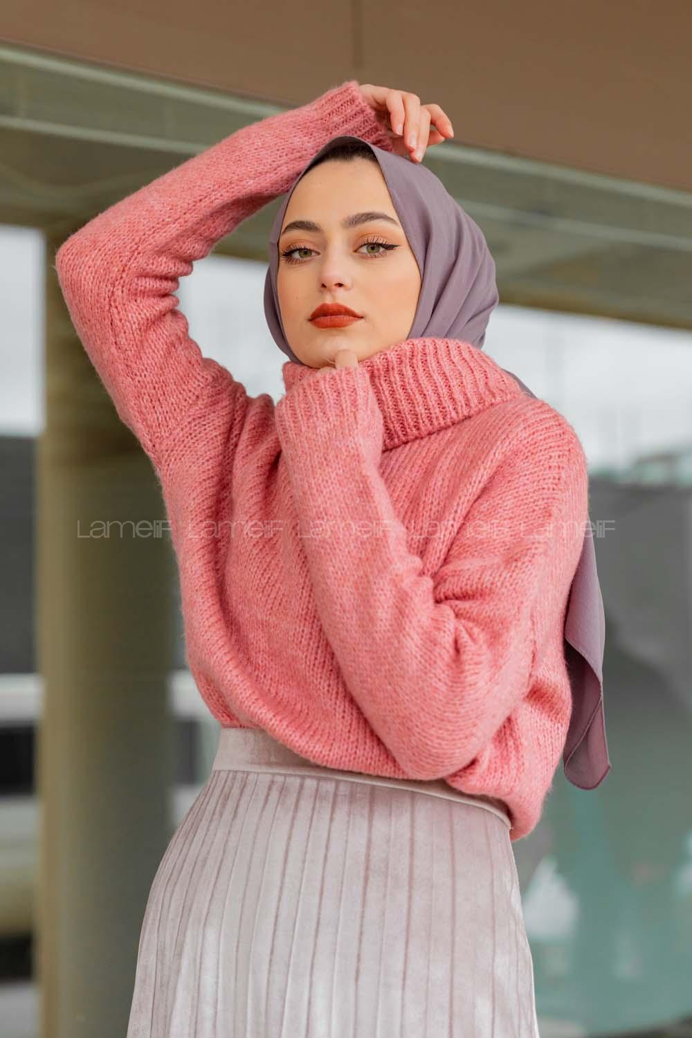 Modalamelif Balıkçı Yaka T Kol Kazak  Gül