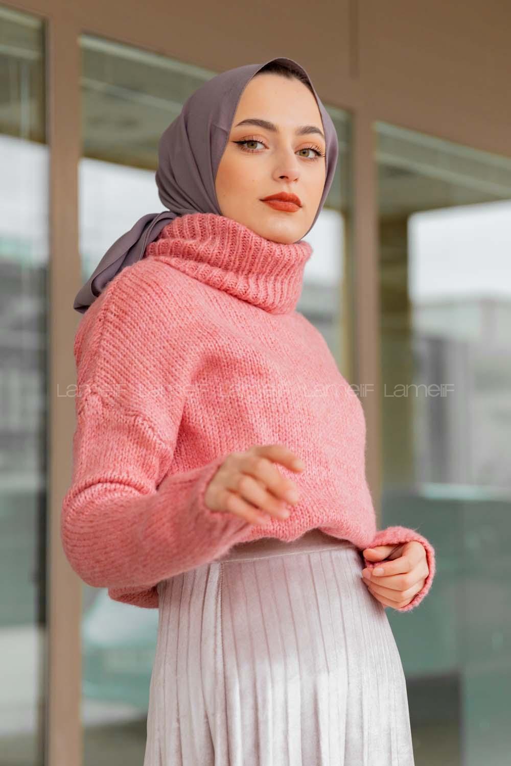 Modalamelif Balıkçı Yaka T Kol Kazak  Gül