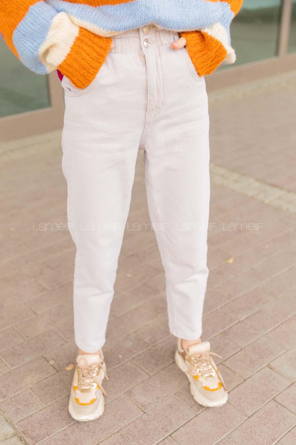 Modalamelif Beli Lastikli Mom Kot Pantolon Bej