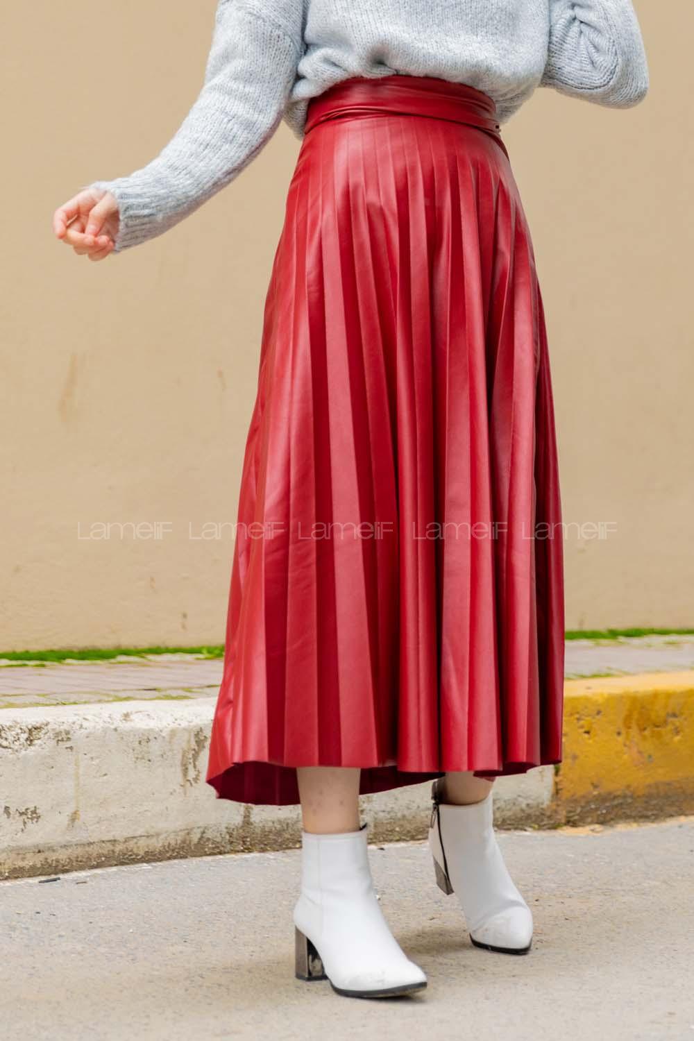 Modalamelif Bordo Deri Etek