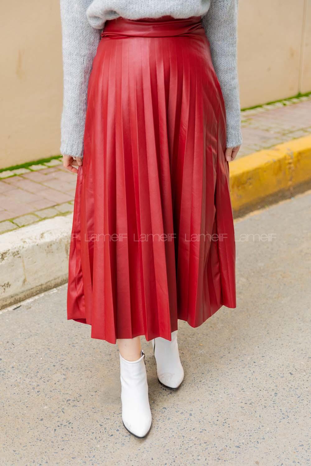 Modalamelif Bordo Deri Etek