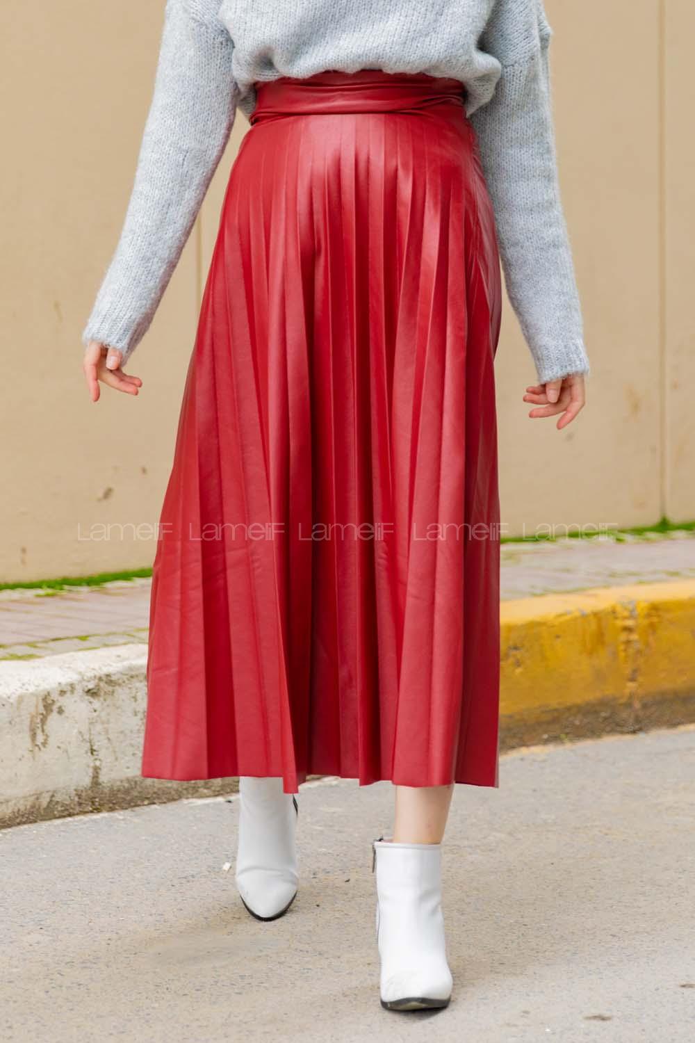 Modalamelif Bordo Deri Etek