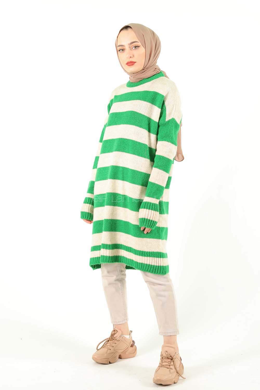Modalamelif  Çizgili Yumoş Kazak  Yeşil