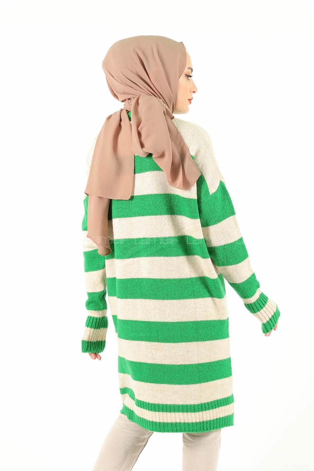 Modalamelif  Çizgili Yumoş Kazak  Yeşil