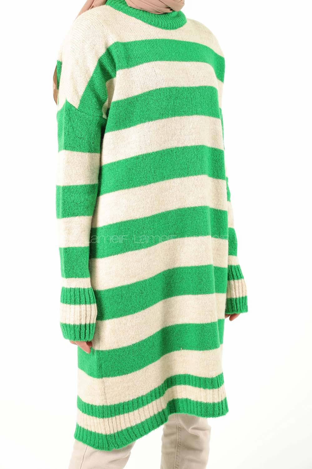 Modalamelif  Çizgili Yumoş Kazak  Yeşil