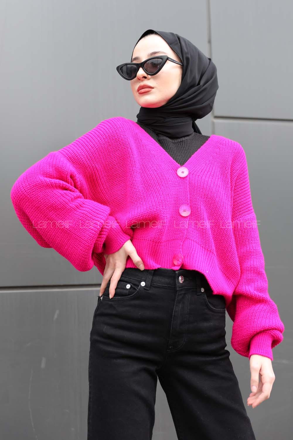 Modalamelif Düğmeli Selanik Hırka Fuşya