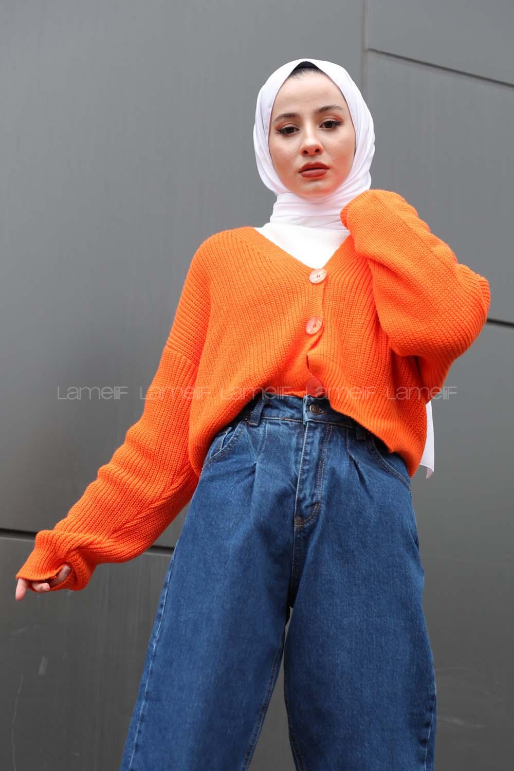 Modalamelif Düğmeli Selanik Hırka Oranj