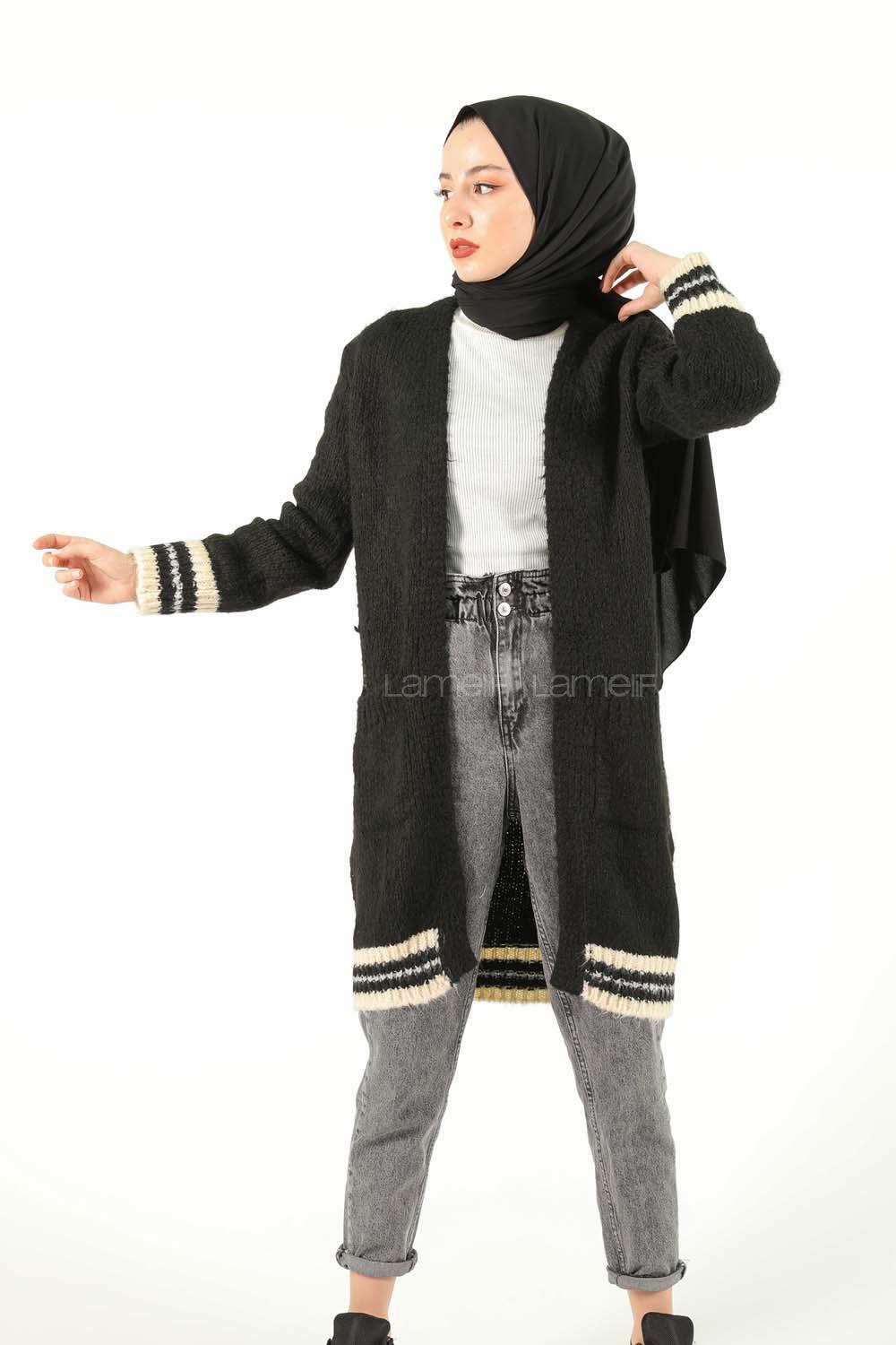 Modalamelif Eteği Çizgili Hırka Siyah