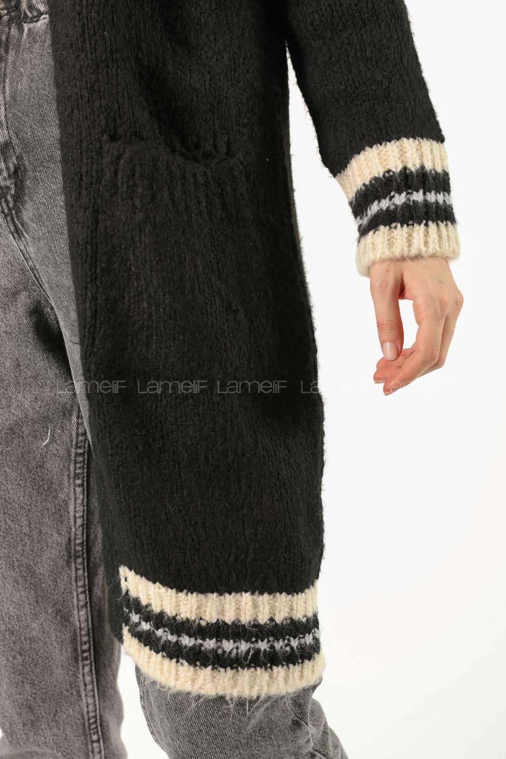 Modalamelif Eteği Çizgili Hırka Siyah