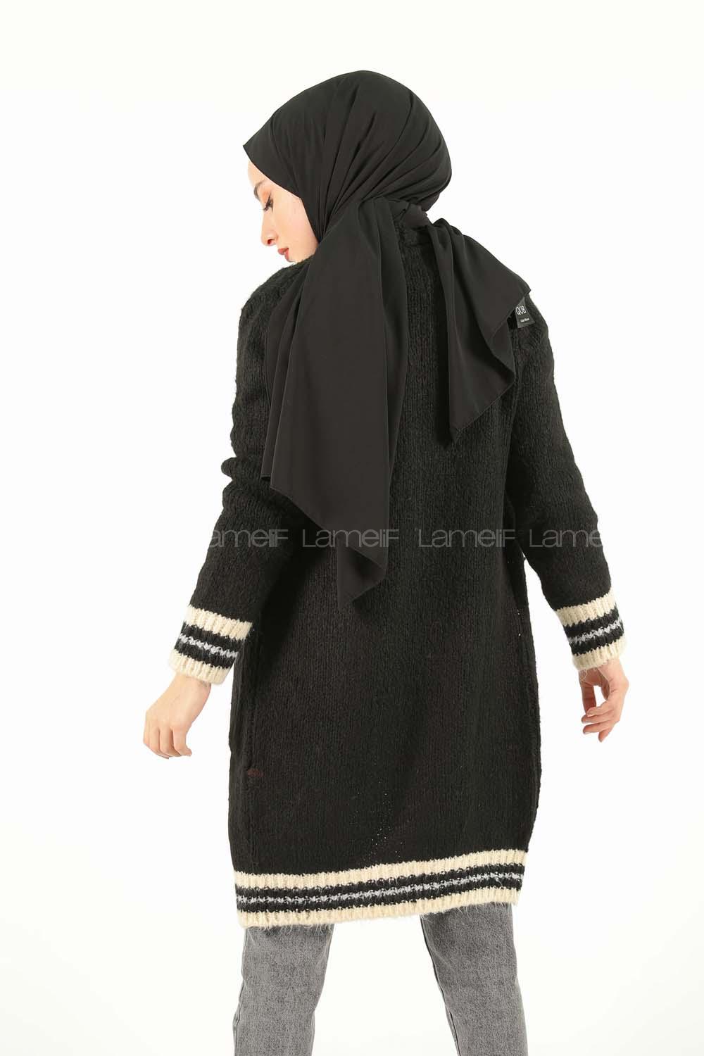 Modalamelif Eteği Çizgili Hırka Siyah