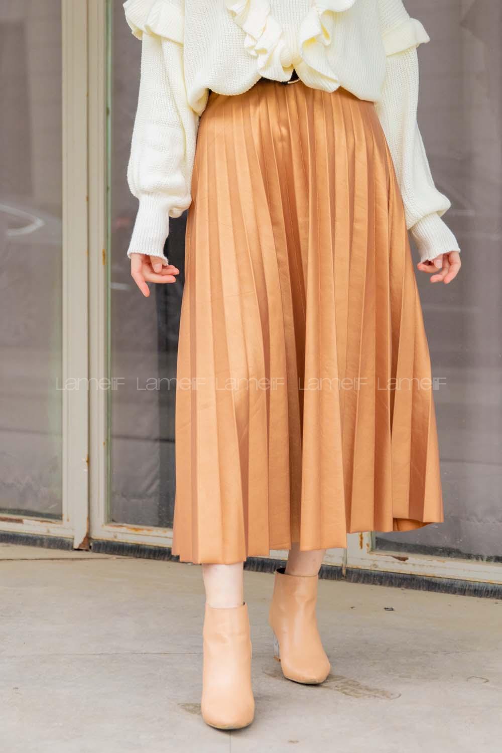 Modalamelif Gold Renk Deri Etek