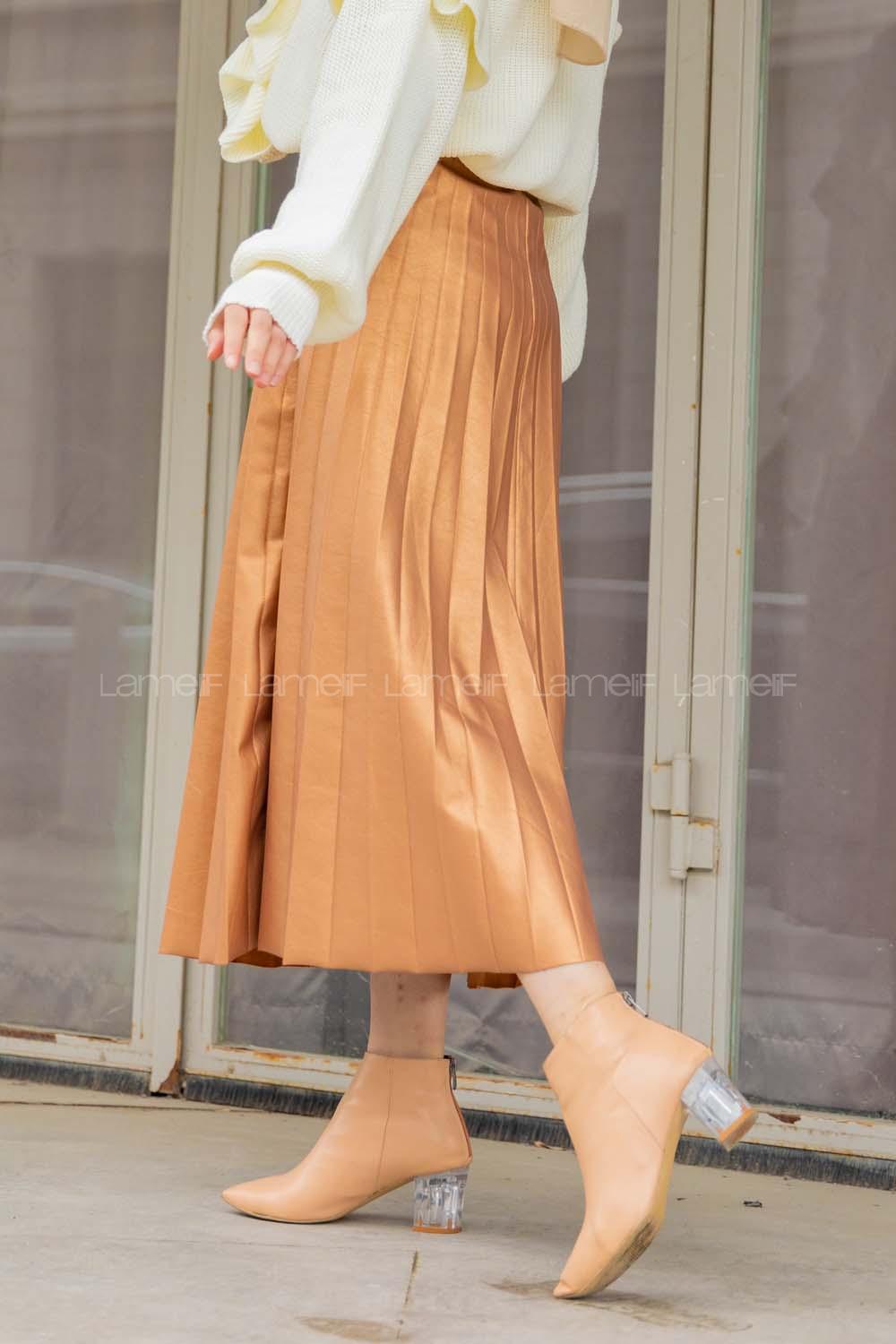 Modalamelif Gold Renk Deri Etek