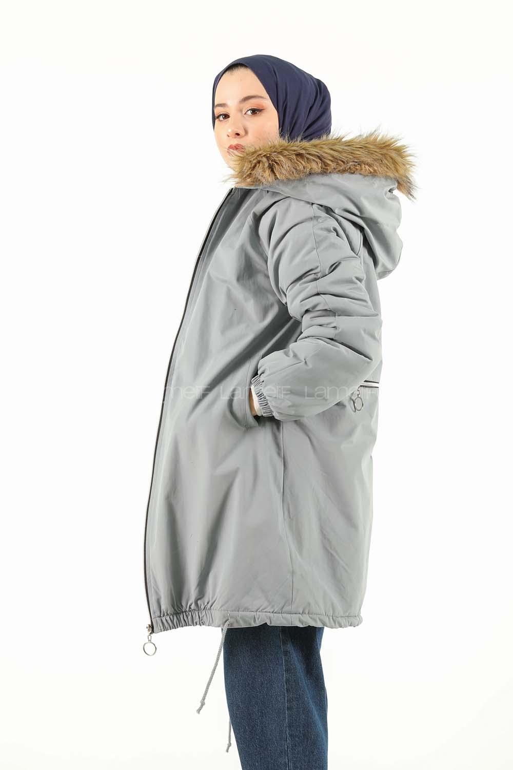 Modalamelif İçi Kürklü Arkası Süs fermuar Detaylı Kaban Açık Mavi