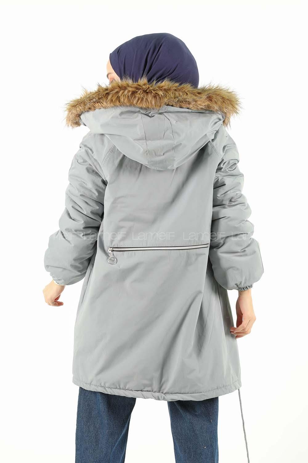 Modalamelif İçi Kürklü Arkası Süs fermuar Detaylı Kaban Açık Mavi