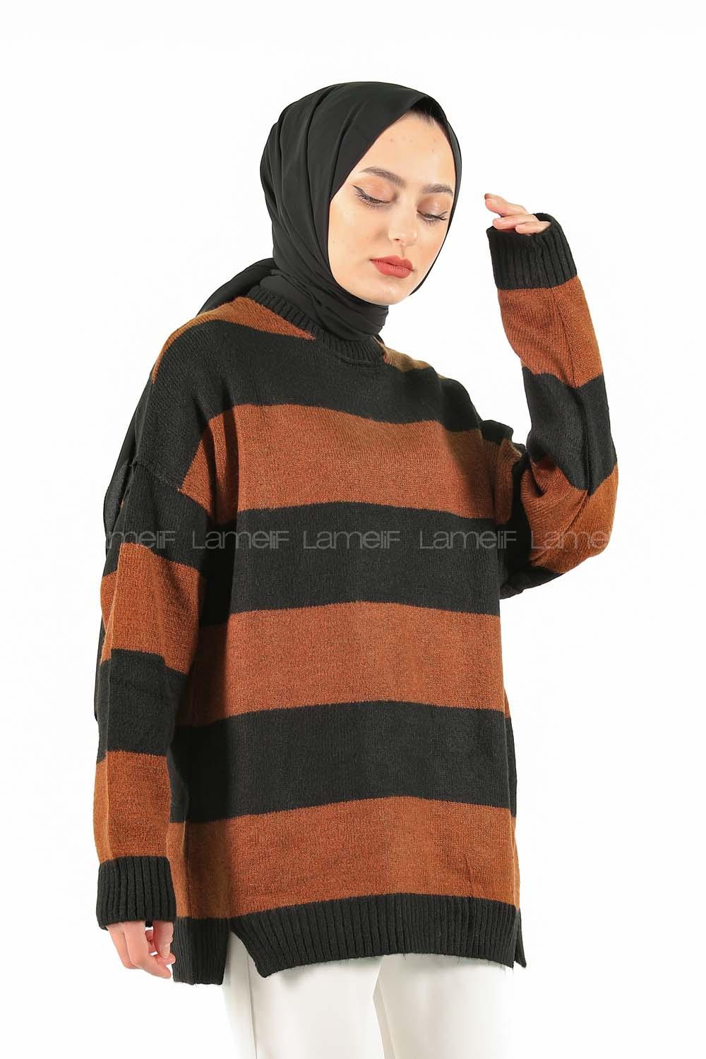 Modalamelif Kahverengi Kontrast Triko Kazak