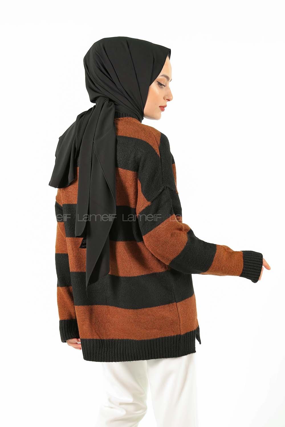 Modalamelif Kahverengi Kontrast Triko Kazak