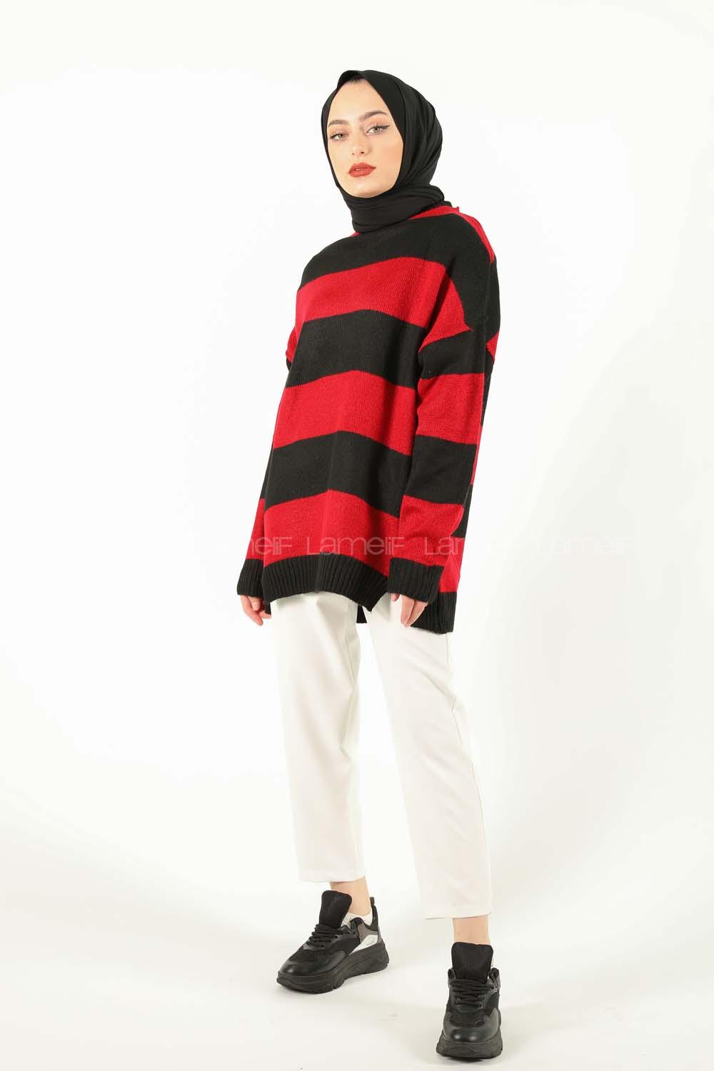 Modalamelif Kırmızı Kontrast Triko Kazak