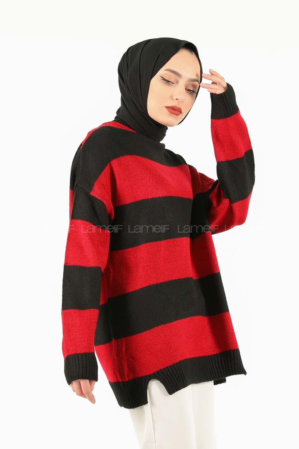 Modalamelif Kırmızı Kontrast Triko Kazak