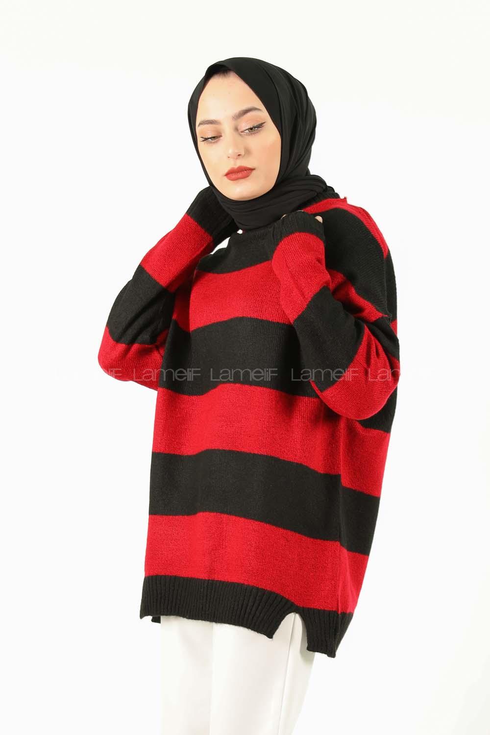 Modalamelif Kırmızı Kontrast Triko Kazak