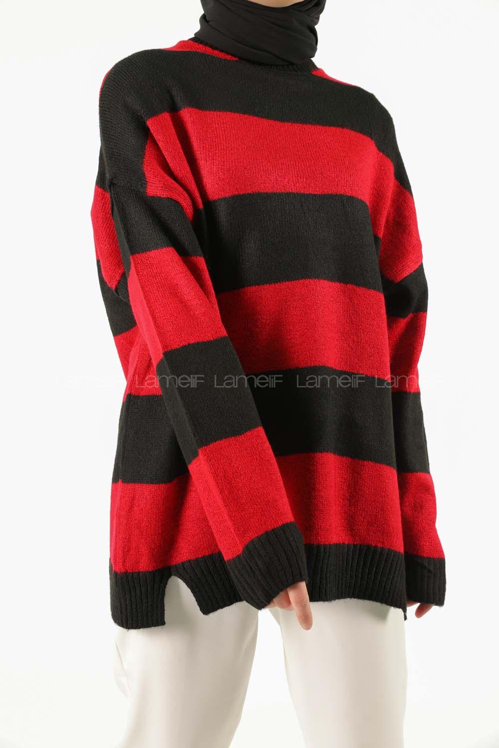 Modalamelif Kırmızı Kontrast Triko Kazak