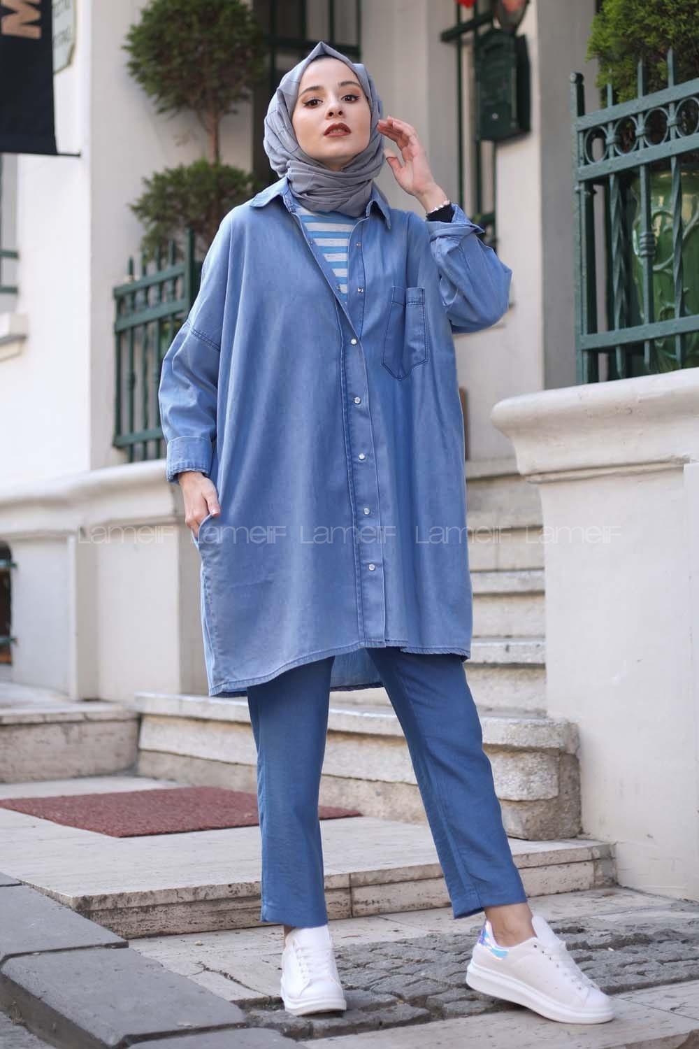 Modalamelif Oversize Gizli Cepli Kot Gömlek