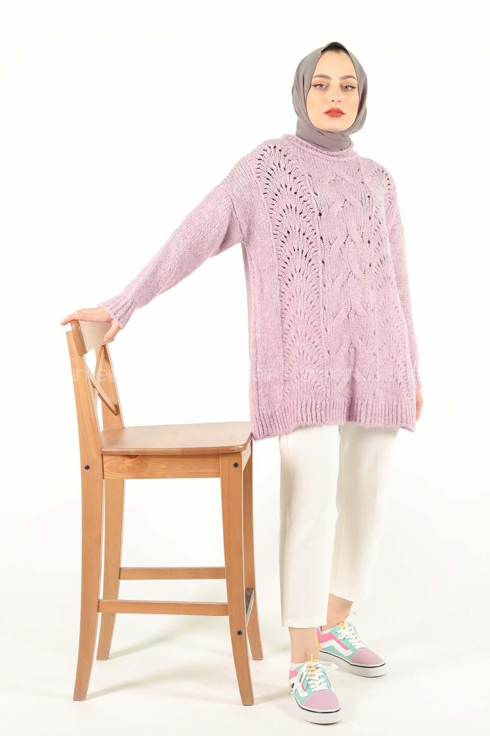 Modalamelif  Yarım Balıkçı Yaka Kazak Lila