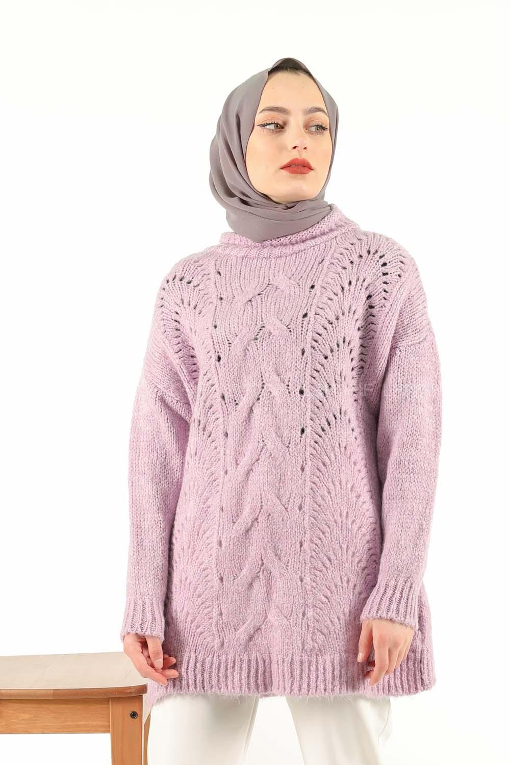 Modalamelif  Yarım Balıkçı Yaka Kazak Lila