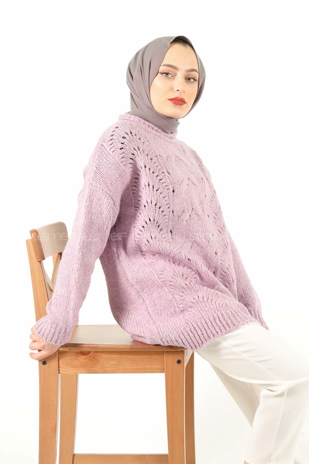 Modalamelif  Yarım Balıkçı Yaka Kazak Lila