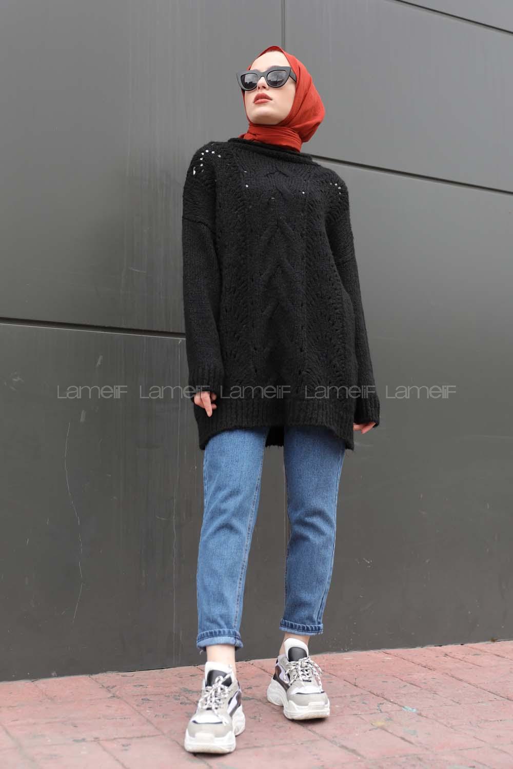 Modalamelif  Yarım Balıkçı Yaka Kazak Siyah