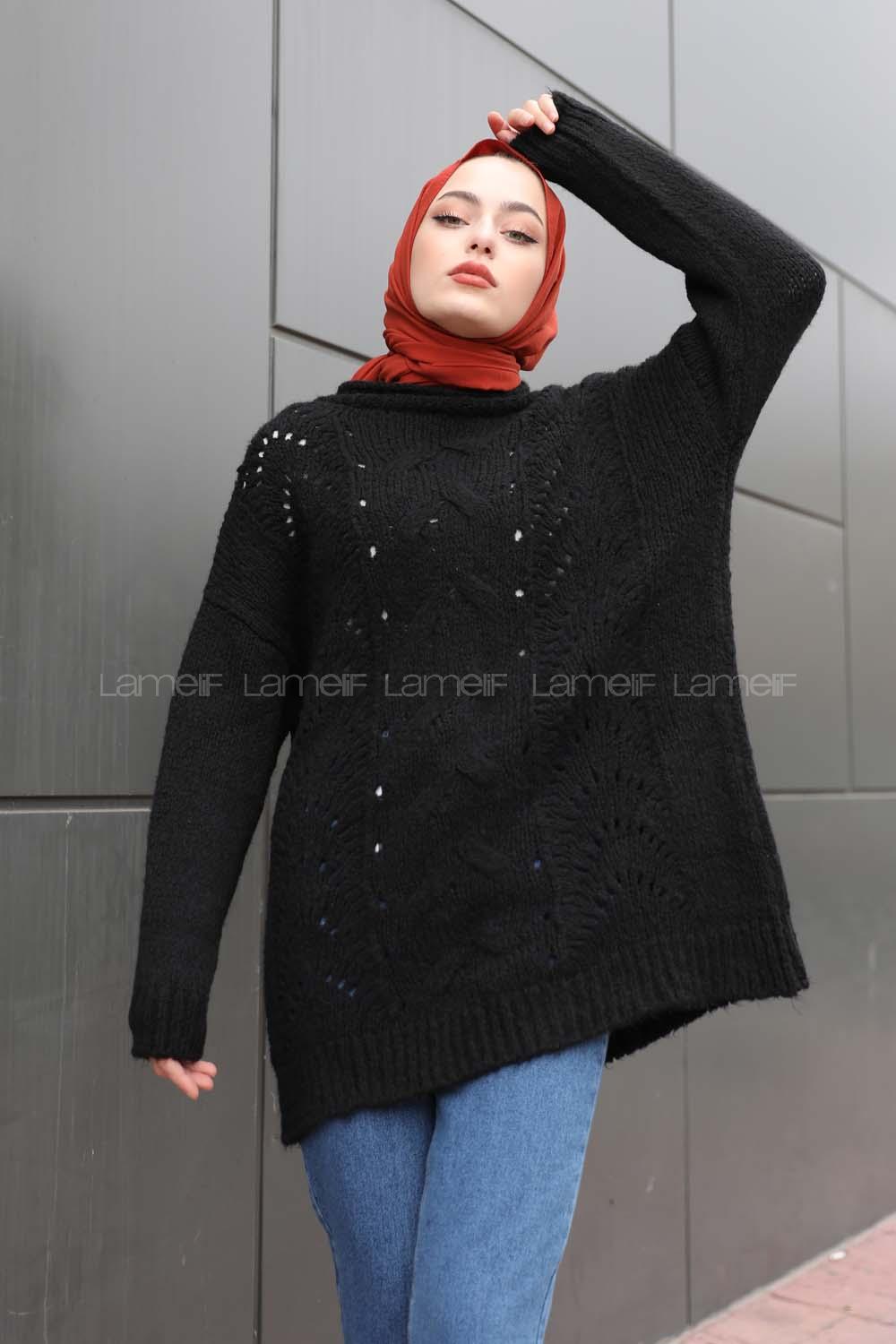 Modalamelif  Yarım Balıkçı Yaka Kazak Siyah