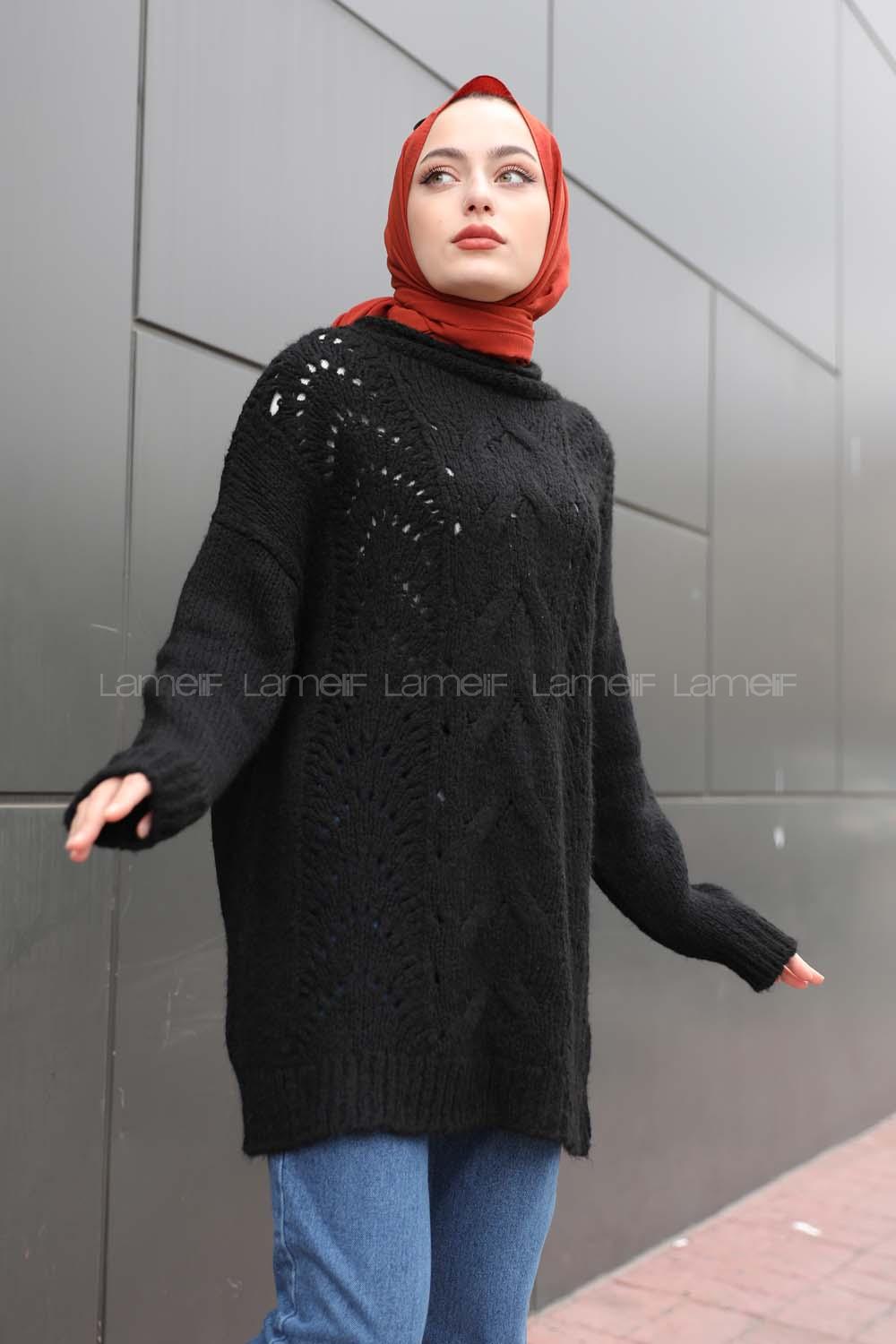 Modalamelif  Yarım Balıkçı Yaka Kazak Siyah