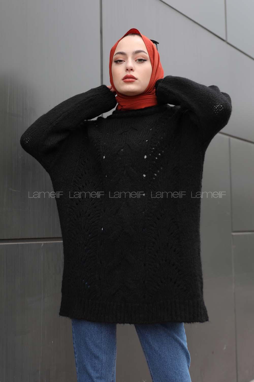 Modalamelif  Yarım Balıkçı Yaka Kazak Siyah