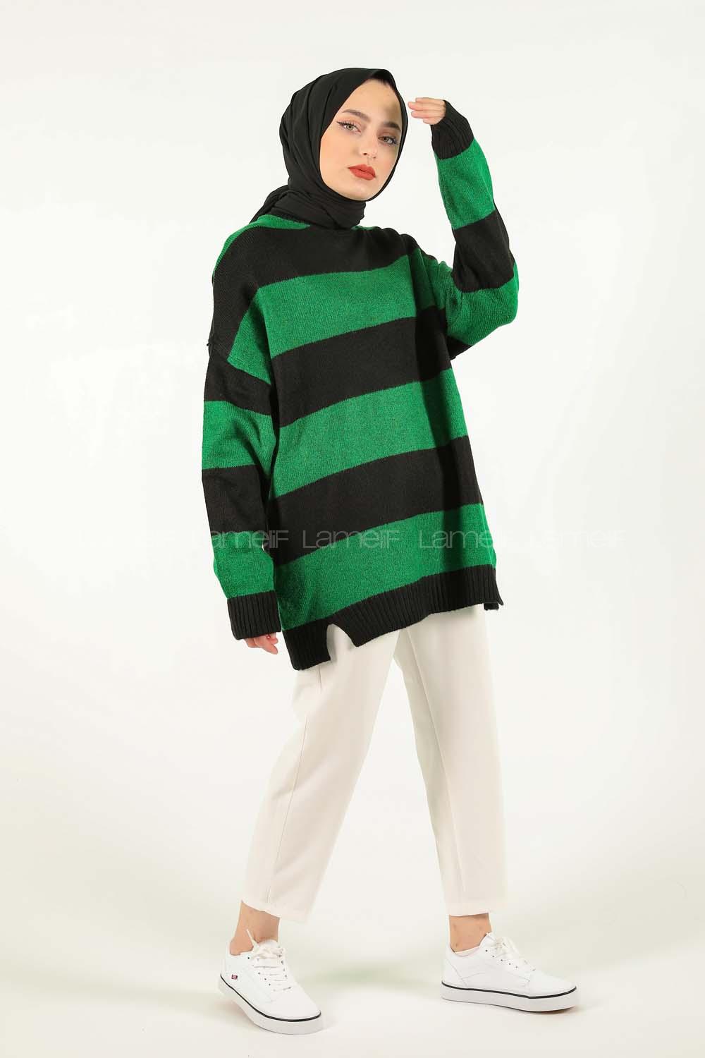 Modalamelif Yeşil Kontrast Triko Kazak