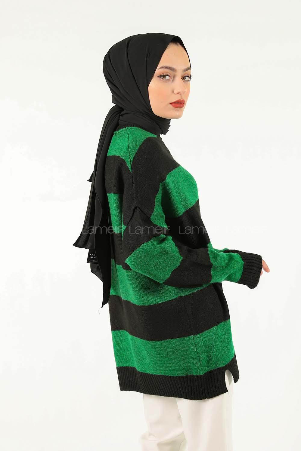 Modalamelif Yeşil Kontrast Triko Kazak