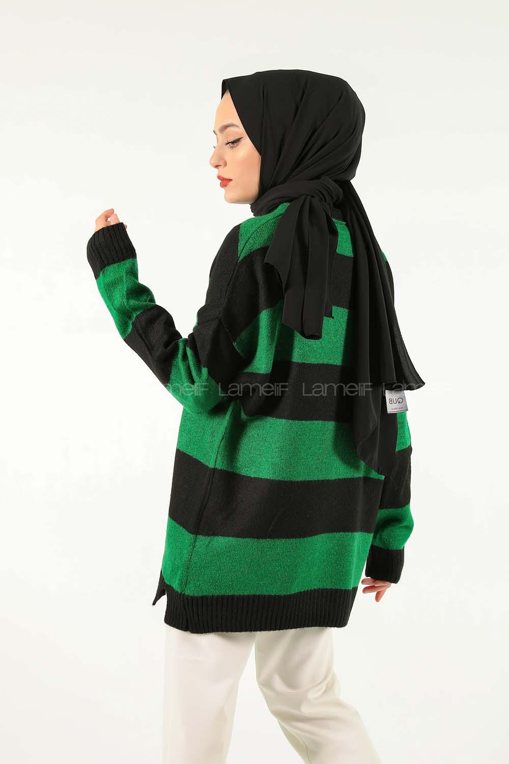 Modalamelif Yeşil Kontrast Triko Kazak