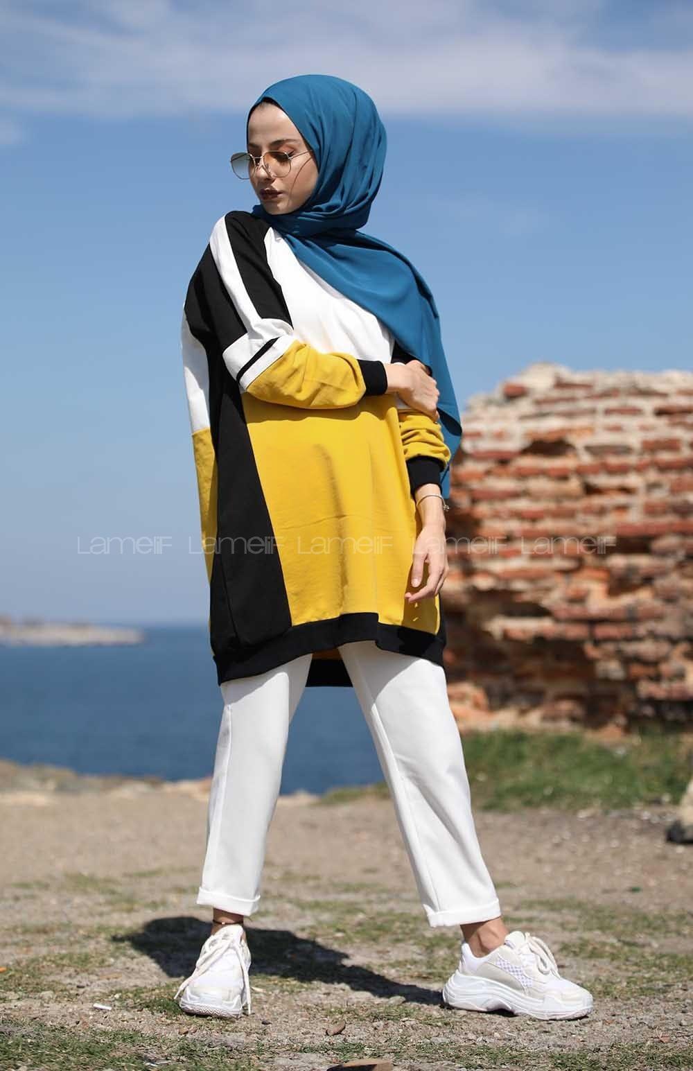 Modalamelif Sarı Parçalı Sweat Tunik