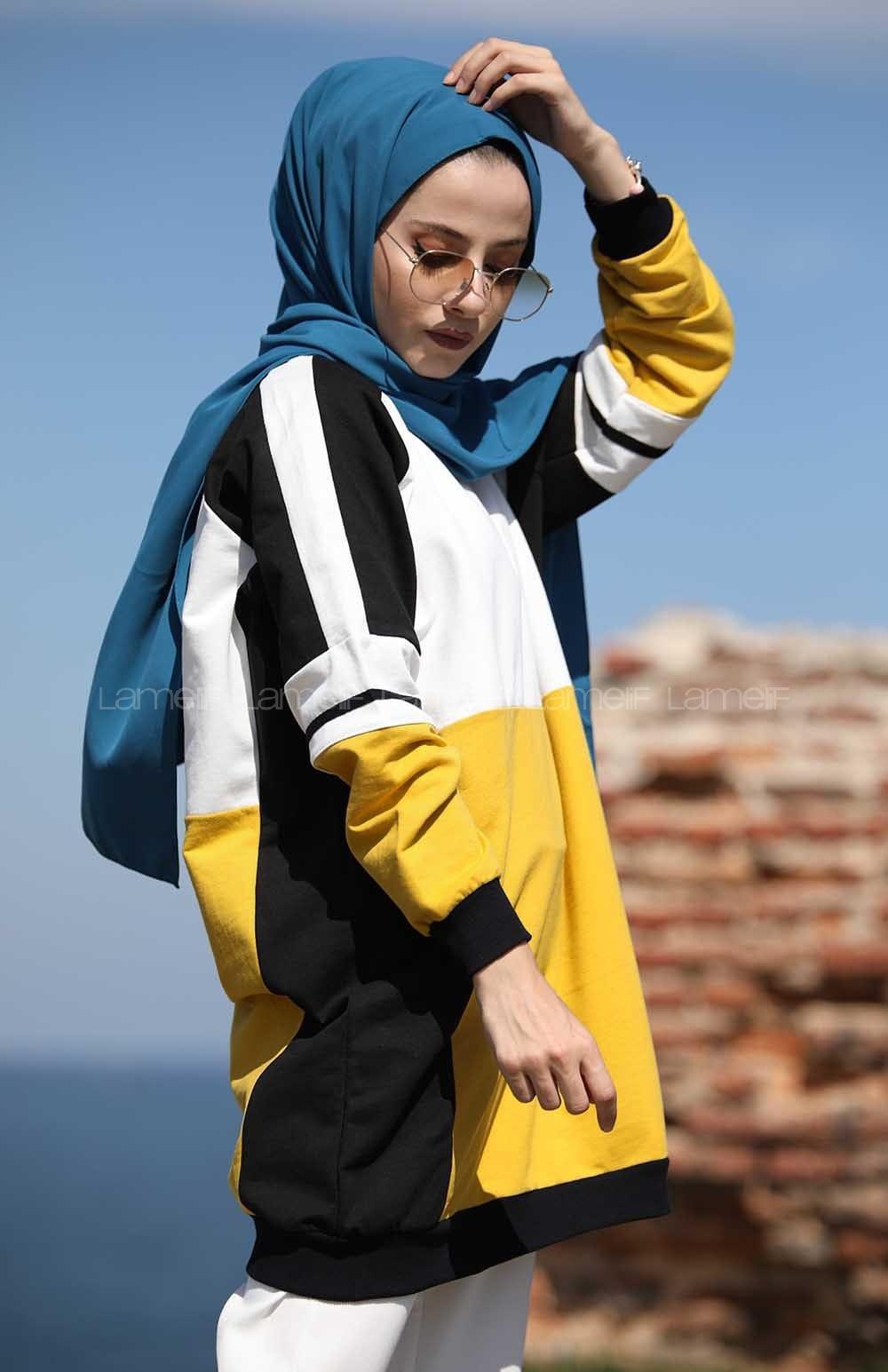 Modalamelif Sarı Parçalı Sweat Tunik