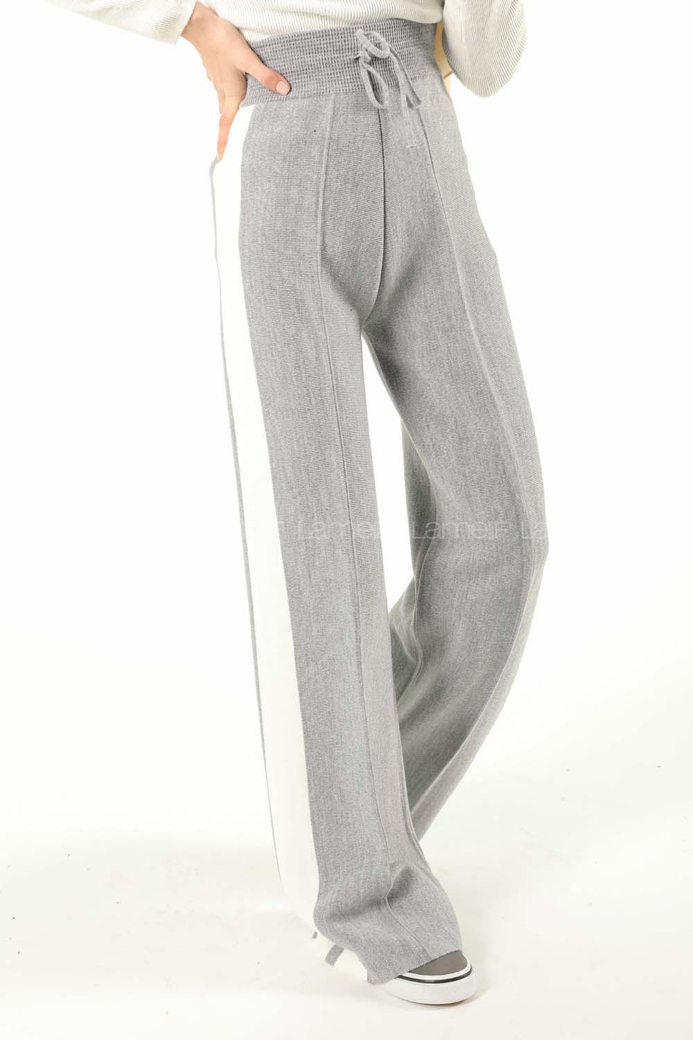 Modalamelif Şeritli Bol Paça Triko Pantolon Gri