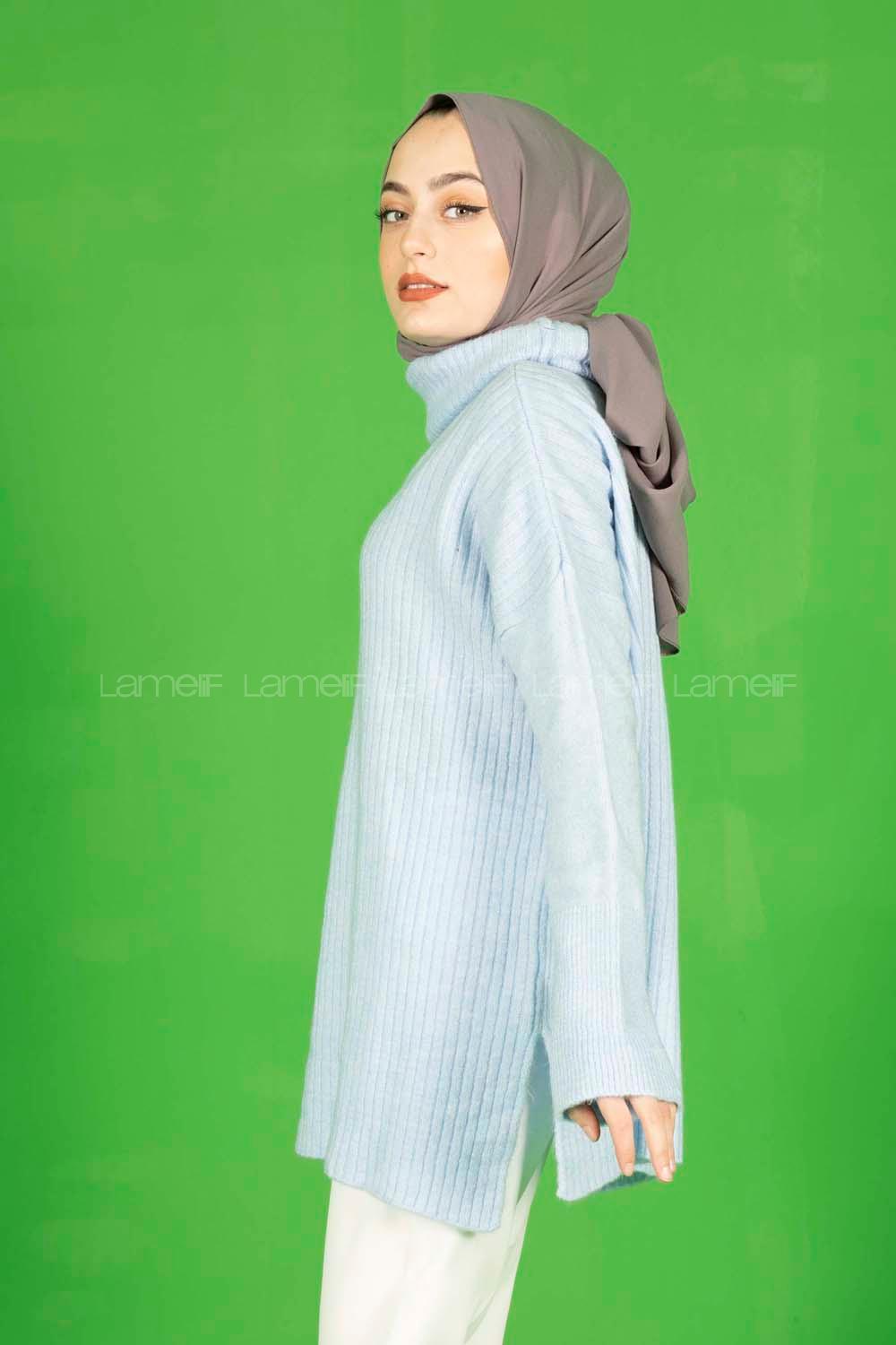 Modalamelif Fitilli  Boğazlı Triko Kazak Bebe Mavisi