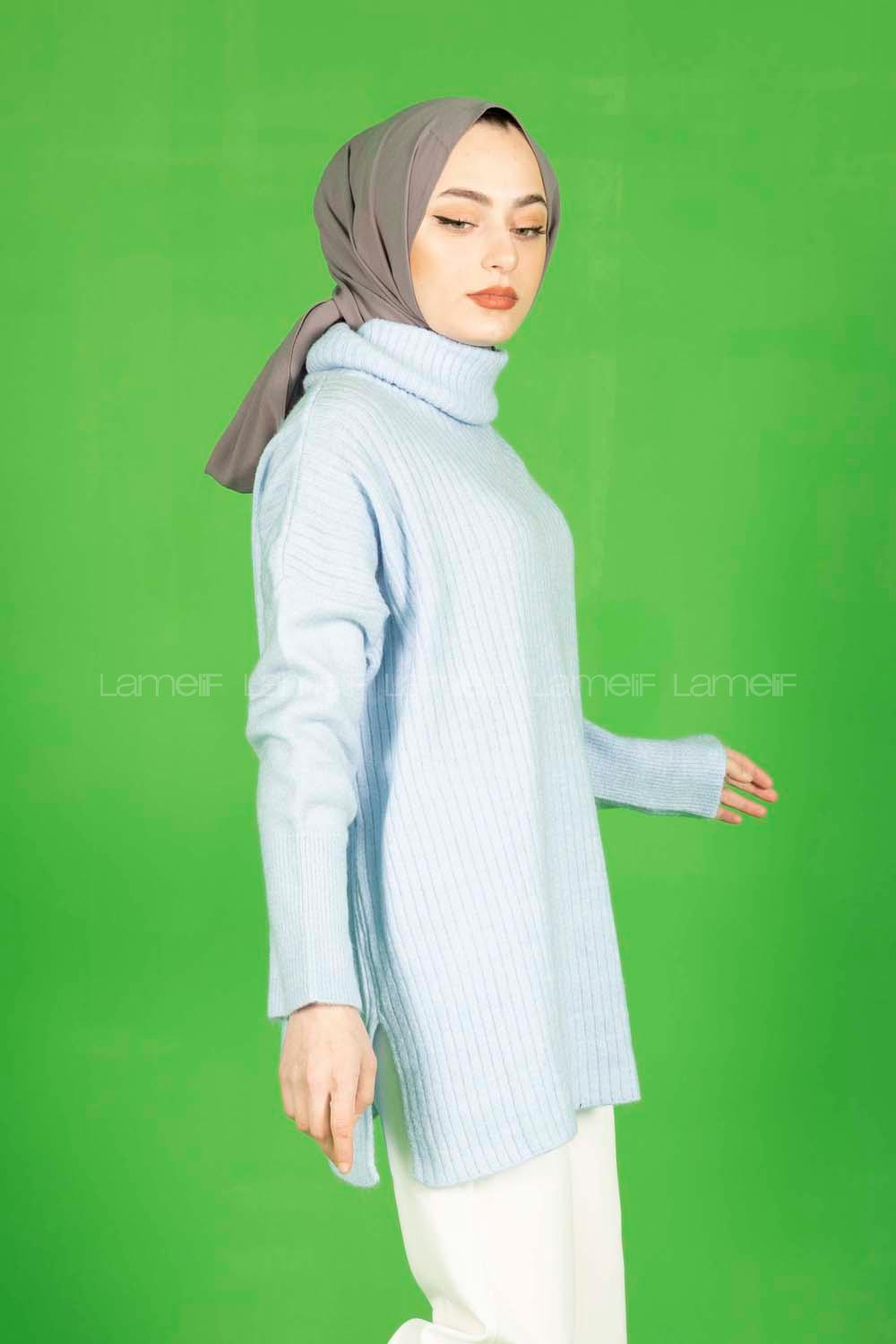 Modalamelif Fitilli  Boğazlı Triko Kazak Bebe Mavisi