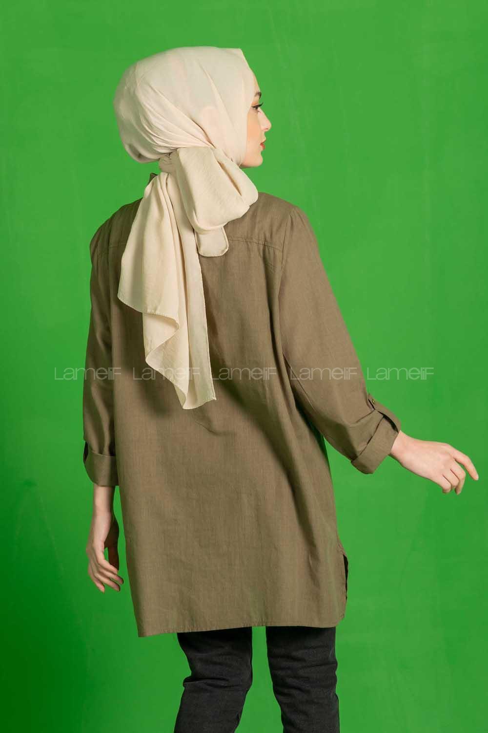 Modalamelif  Fermuar Cep Detaylı Salaş Gömlek Haki