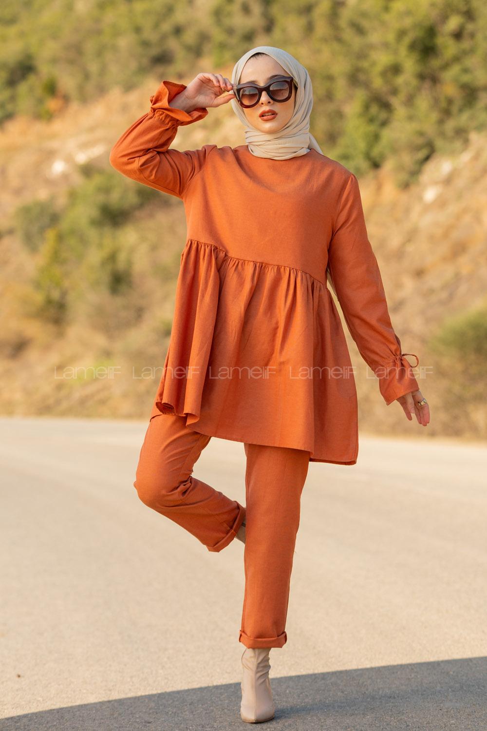 Modalamelif Kol Bağlamlı İkili Takım Açık Kiremit