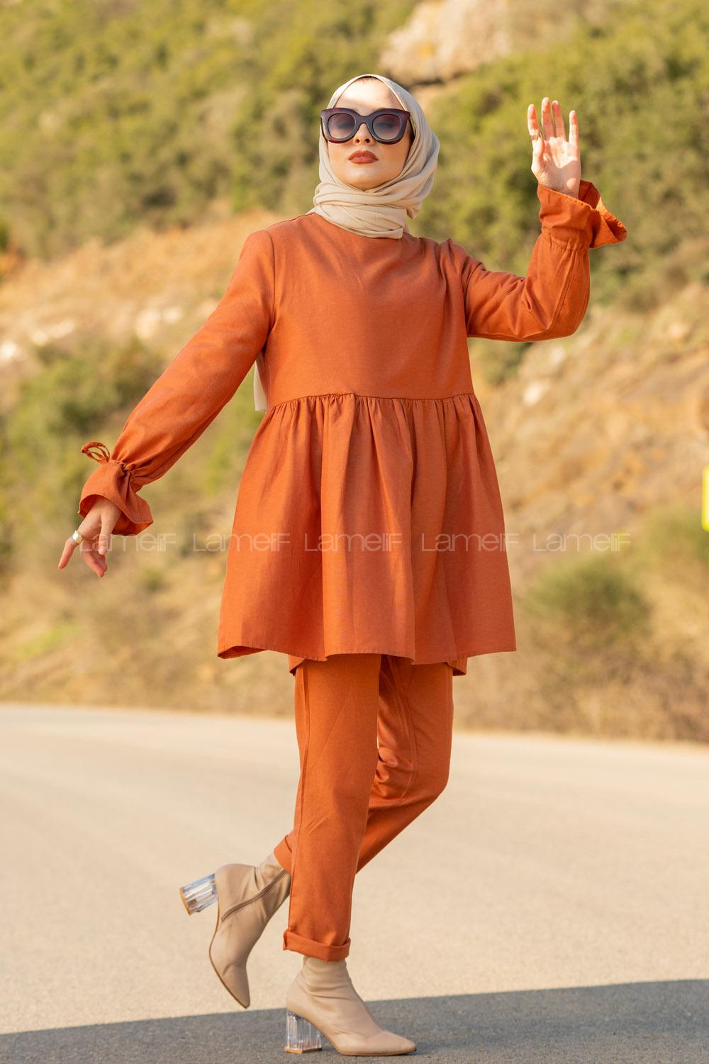 Modalamelif Kol Bağlamlı İkili Takım Açık Kiremit