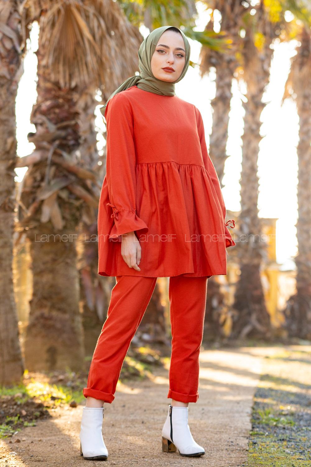 Modalamelif Kol Bağlamlı İkili Takım Koyu Kiremit