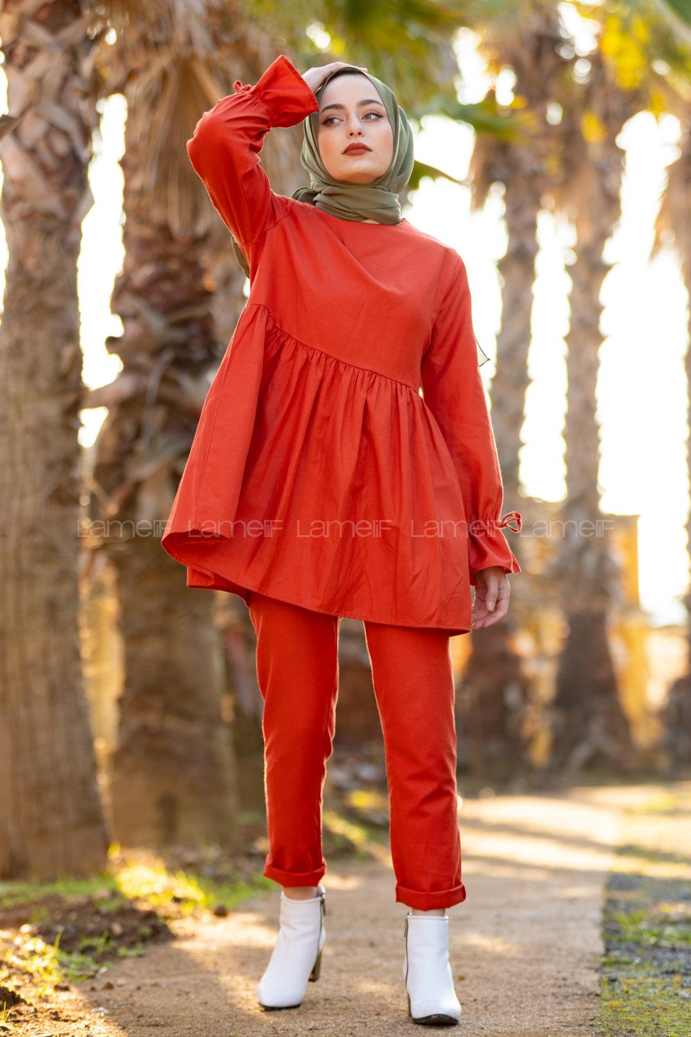 Modalamelif Kol Bağlamlı İkili Takım Koyu Kiremit