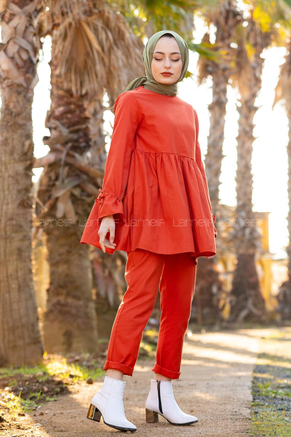 Modalamelif Kol Bağlamlı İkili Takım Koyu Kiremit