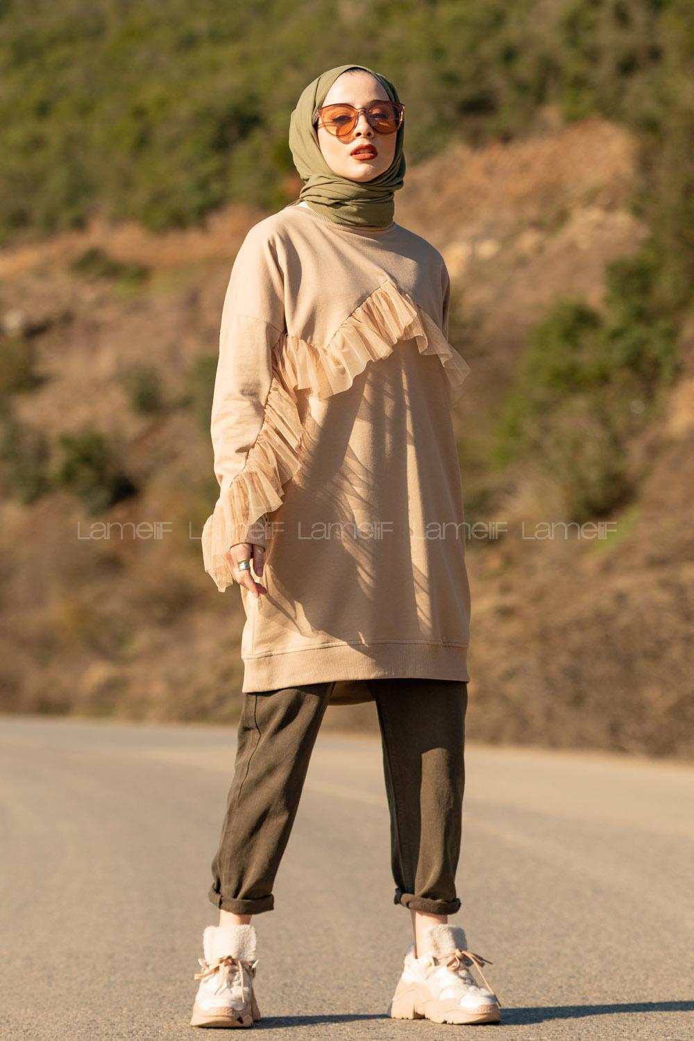 Modalamelif  Tül Detaylı Tunik Sütlü Kahve