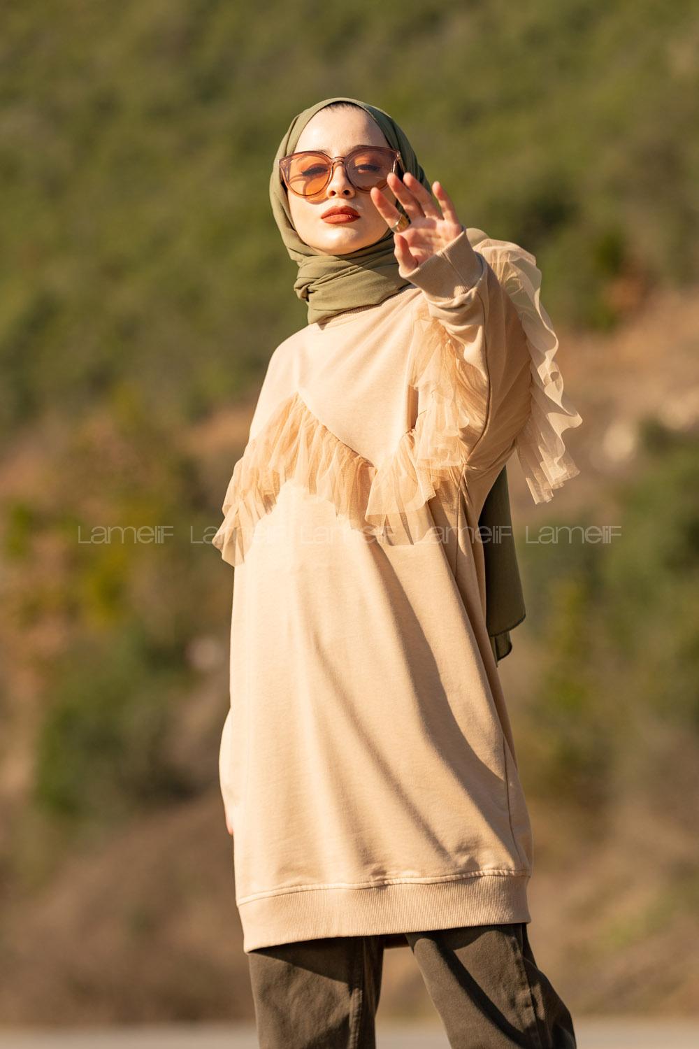 Modalamelif  Tül Detaylı Tunik Sütlü Kahve