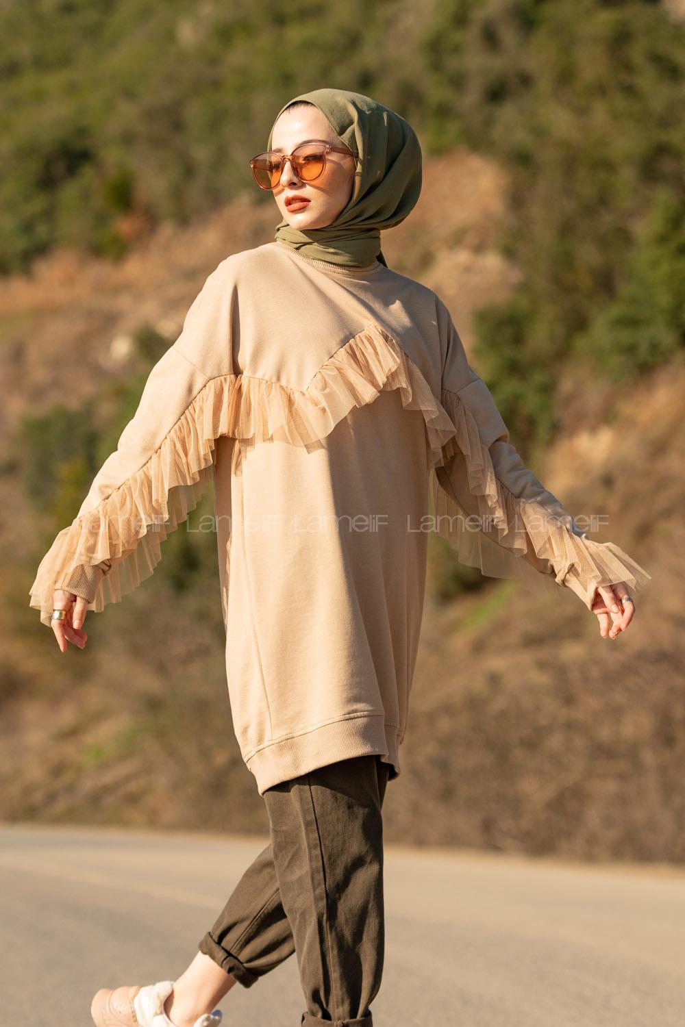 Modalamelif  Tül Detaylı Tunik Sütlü Kahve