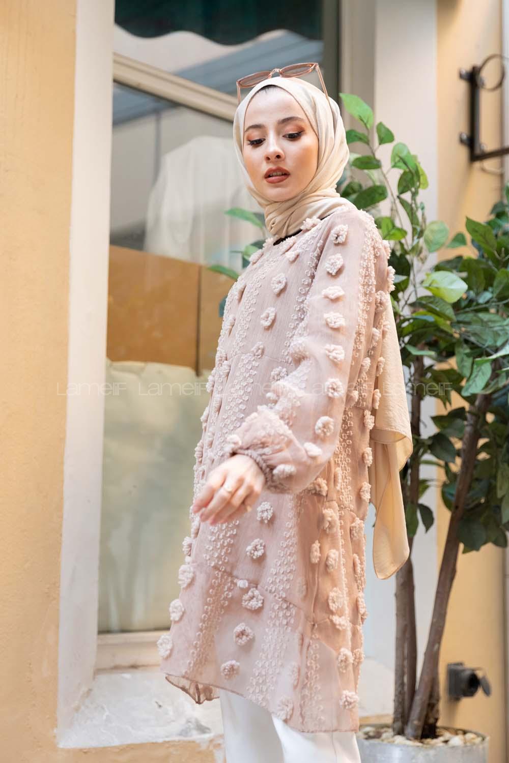 Modalamelif İçi Astarlı  Ponponlu  Tunik Sütlü Kahve